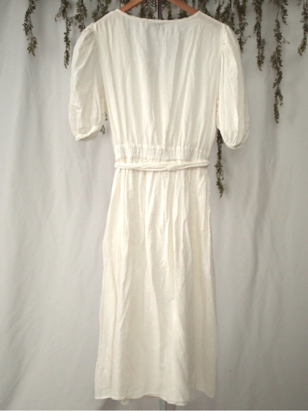 JessaKae XL Cotton White Faux Wrap Midi Dress with Elastic & Tie Waist - Picture 3 of 9